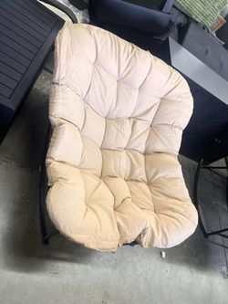 Outdoor Rocking Chair, Indoor Oversized Egg Papasan Chair with Padded Cushion, Patio Rocker Chair w/Metal Frame for Porch Garden Backyard, 450 lbs Cap