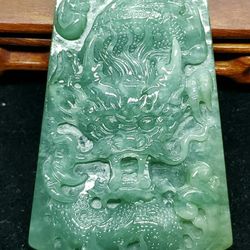 Natural Burmese Icy Blue Green Jadeite Pendant DRAGON. 