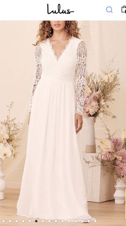 White Long Sleeve Lace Maxi Dress - XL, Preowned