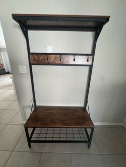 Wood bench with hooks
