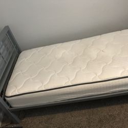 Metal Twin Bed Frame, Headboard & Mattress