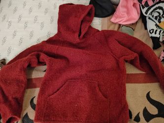 Red Heavy Wool Fleece Pullover Hoodie