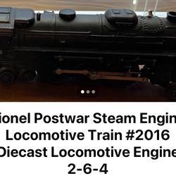 Lionel Postwar Steam Engine Locomotive Train #2016 Diecast Locomotive Engine 2-6-4