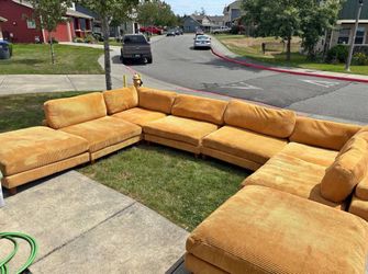 Large Mustard Corduroy Modular Sectional Sofa
