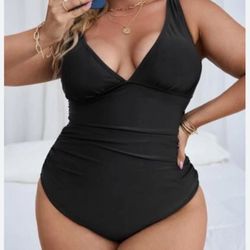 Plus Plain Ruched One Piece Swimsuit