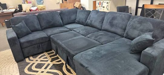 New Corduroy Sectional Sleeper With Storage. Black / Grey. 92x120x61. Free Delivery!