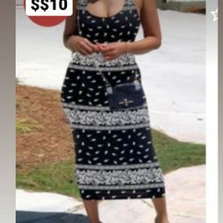 Black And White Bandana Print Long Dress Open Back Halter