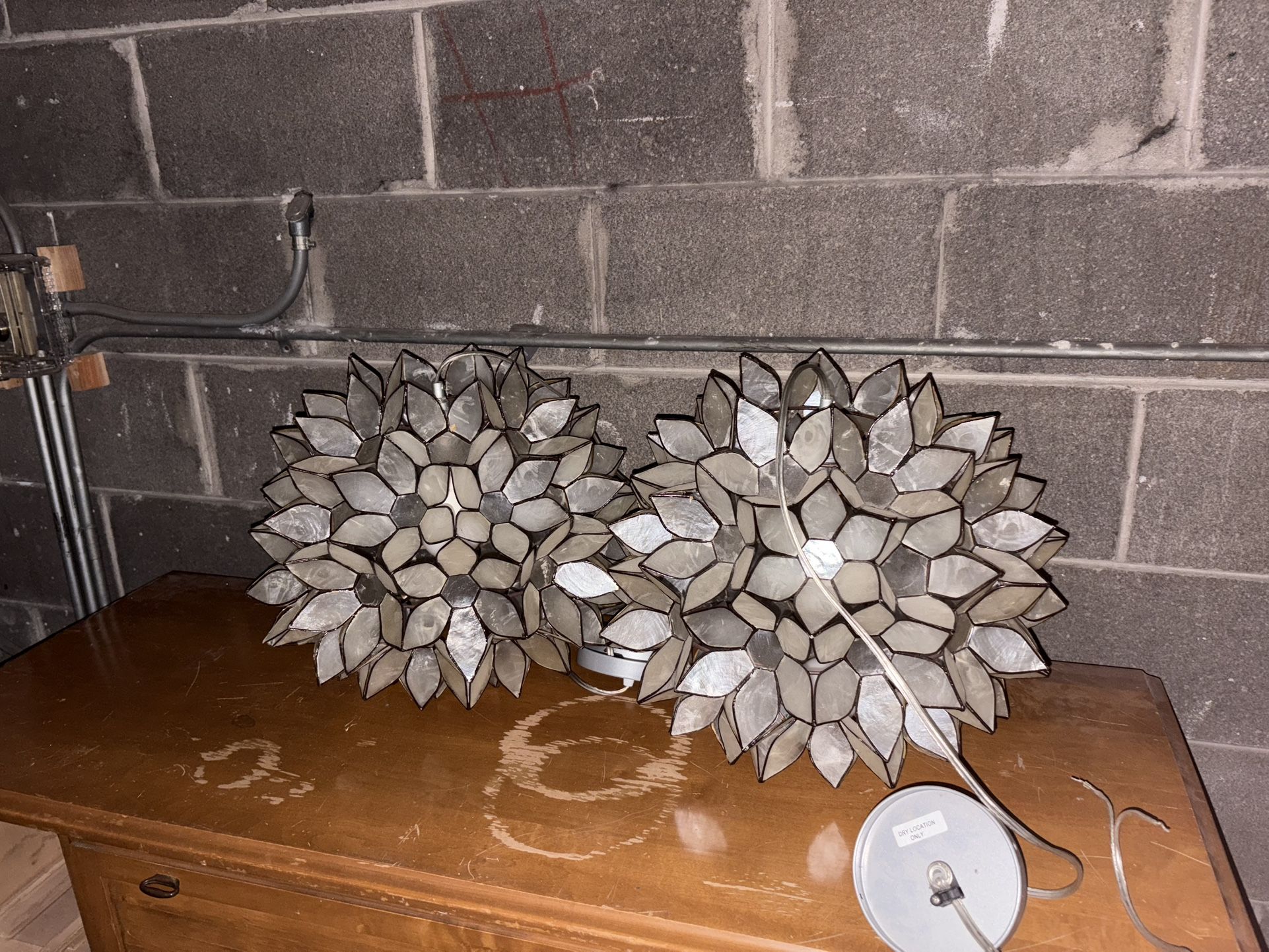 Large White Capiz Shell Lotus Petal Pendant Hanging Lampshade