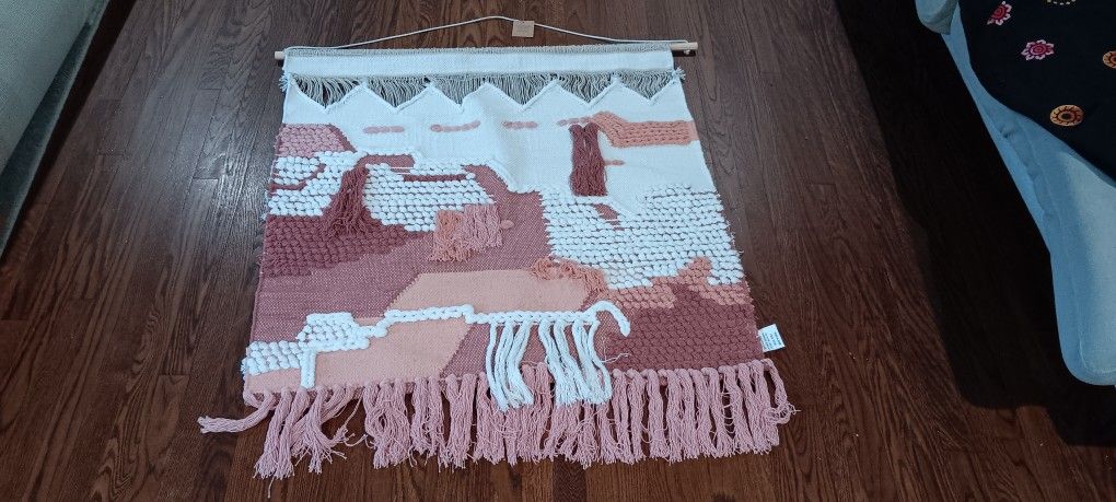 Woven Tapestry Mauve, Beige And White Hanging