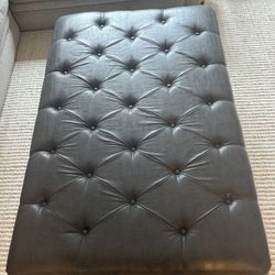 Grey Leather Ottoman