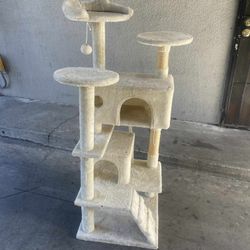 Topeakmart Multilevel Plush Cat Tree with 2 Condos, Beige, 54" H
