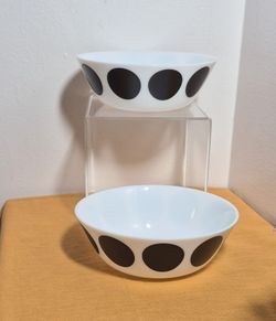 Set of 2 Ikea Oftast Black Dots Tempered Glass Bowls- 6”
