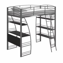 New Twin Loft Bed with Desk and Shelves (Can Deliver) 