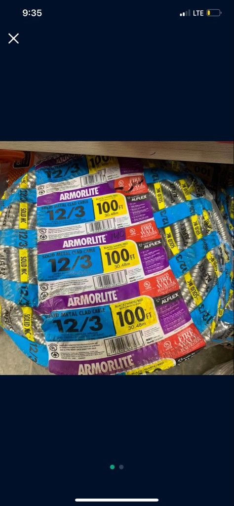 New MC 12/3 Metal Clad Cable 100ft