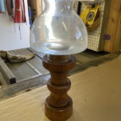 Wood Turned Candle Holder And Glass Shade