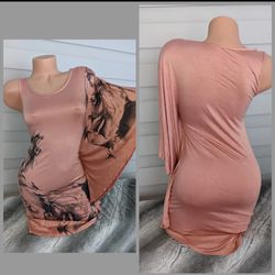 Peach Stretchy Dress Tunic With Bat Sleeve For Wedding Party
