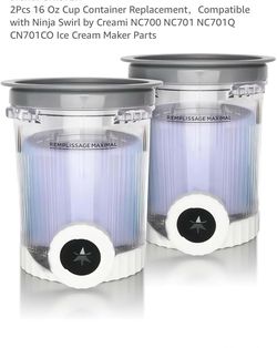 2Pcs 16 Oz Cup Container Replacement, Compatible with Ninja Swirl by Creami NC700 NC701 NC701Q CN701CO Ice Cream Maker Parts