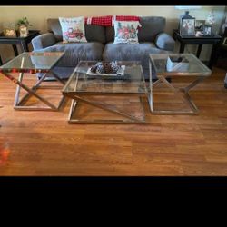 Modern Glass & Chrome 3-Piece Table Set – Coffee Table + 2 End Tables
