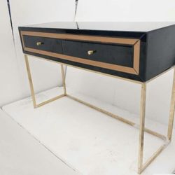 Glass Black Gold Console Table