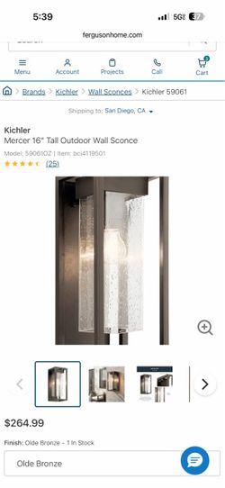Kichler Mercer 16" Tall Outdoor Wall Sconce Model: 590610Z | Item: bci4119501
