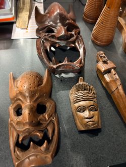 Hand-Carved Wooden Masks and Figurines Collection