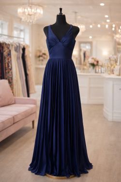 Stunning Navy V-Neck Evening Gown, Size 2