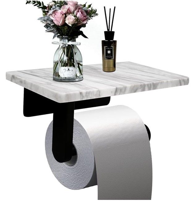 Wall Mounted Toilet Paper Holder with Natural Marble Shelf for Bathroom