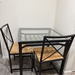 Glass Top Dining Table with 2 Chairs 