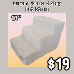 NEW Cream Fabric 3 Step Pet Stairs: Njft 