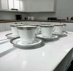 Noritake Manor Platinum 4297 Cup & Saucer Sets 12 Pc Set Fine China