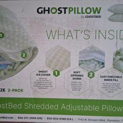 GhostBed Shredded Adjustable Pillow 2.0, Queen 2 Pack~Memory Foam,Soft,cooling/NWT