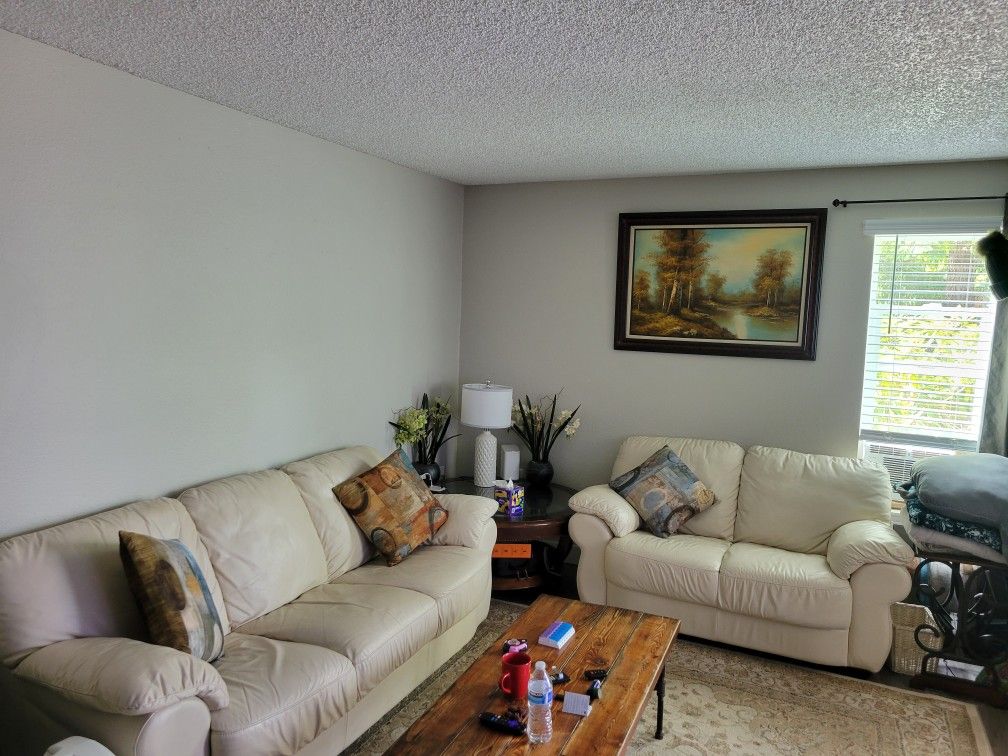 Faux Leather Ivory Sofa & Loveseat