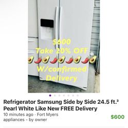 💰💯Whirlpool refrigerator side-by-side white clean like new Free delivery. 🚚 