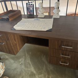 mid-century modern walnut and formica kneehole desk