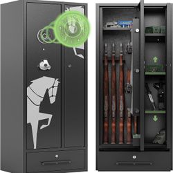 0960 5-6 Gun Safe, Heavy-Duty Gun Safe for Rifles and Pistols with Digital Touch Keypad, Large Gun Cabinet with Lockable Drawer, Rilfe Safes for Shotg