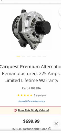 Carquest Reman Alternator, Remanufactured 225 Amps.
