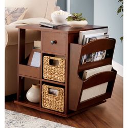 Wood Rotating End Table with Storage