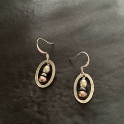 Silver Chocolate & Golden Freshwater pearls in Silver hoop earrings