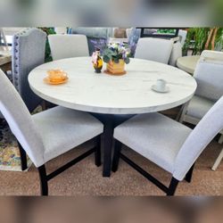 Marble top 5 pc round diningroom table set lowest price in town
