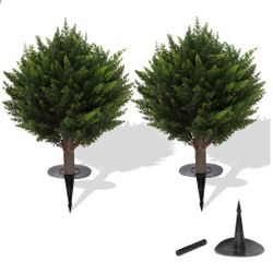 15.7 inch Height Set of Two Artificial Cypress Topiary – Breathe Life & Lushness into Any Space – Lifelike – UV-Resistant Great for Indoors & Outdoor 