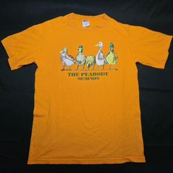 VINTAGE "The Peabody Memphis" Ducks T Shirt SMALL Orange Cotton Graphic Souvenir