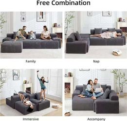 Boneless sofa, L-shaped modular combination sofa, deep seating, 3D high-resilience sponge, corduroy deep gray