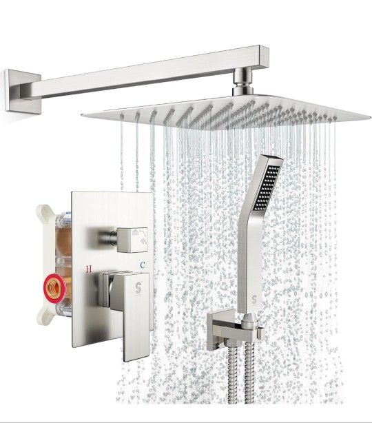 SR SUN RISE Square shower faucet set for bath, rain shower head with wall mounted hand sprinkler, shower accessories ll