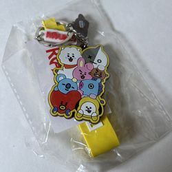 New BT21 BTS Round 1 Arcade Yellow Keychain Rubber Strap Key Chain Keyring Key Ring