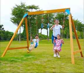 Playground Wooden Swing Sets for Outdoor Swing Sets for Kids Ages 3-10