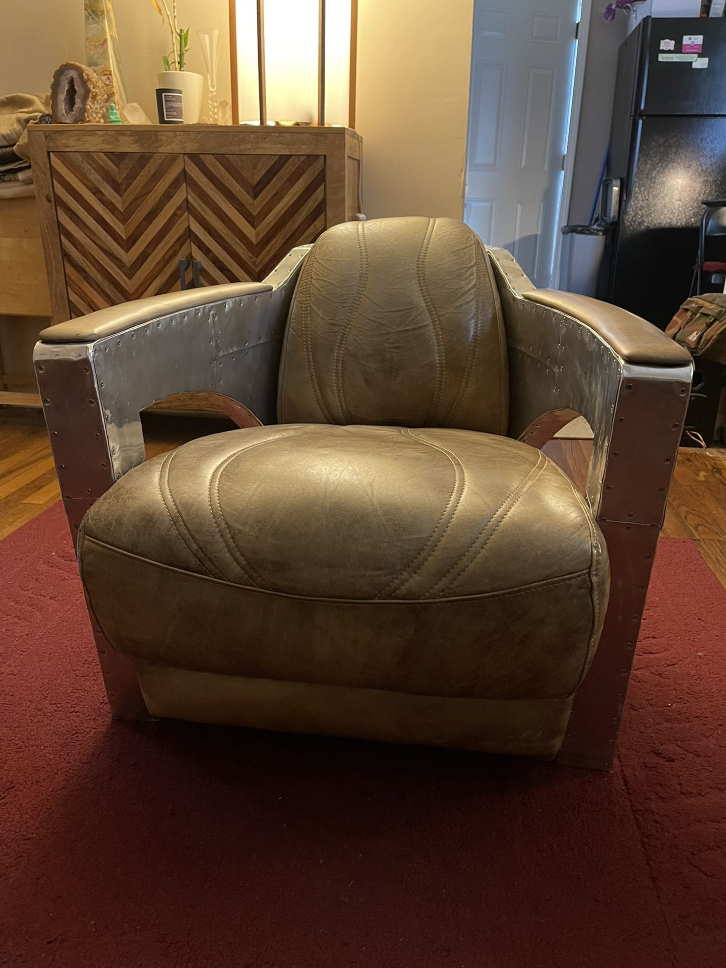 Leather And Airplane Metal Living Room Chair