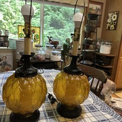Pair Of Amber MCM Vintage Table Lamps