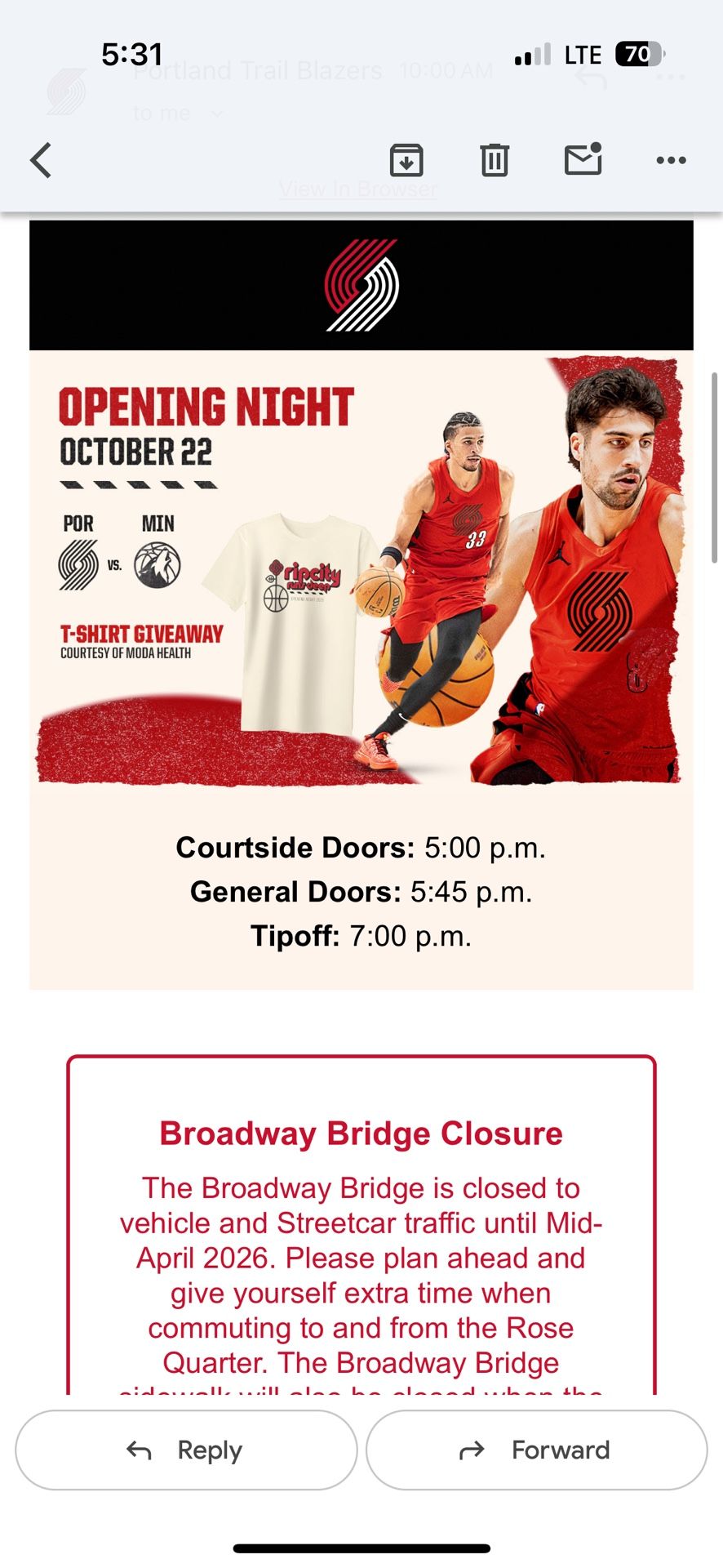 Blazers Tickets 10/22