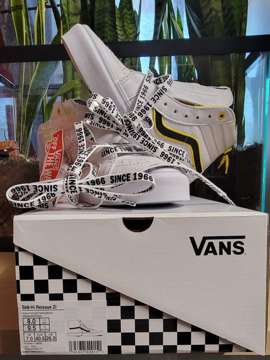 Vans Sk8-Hi Family Reissue Zip Premium - Leather/White /Yellow/Black Men's 8 M Usa /Women's 9.5 M Usa
