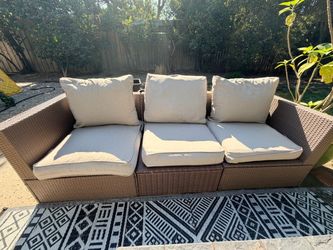 3-Seat Outdoor Wicker Patio Sofa – Cushions Included